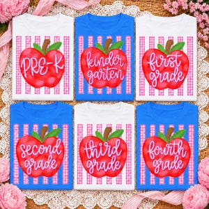 Back to School Grade Apple PNG Bundle, Pre-K Kindergarten 1st-4th Grade School Shirt Design, Teacher Student Sublimation Download
