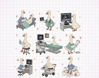 Pregnancy Goose PNG, Cute Ultrasound Goose Clipart Bundle, Doctor Nurse Sublimation File, Baby Shower Digital Download