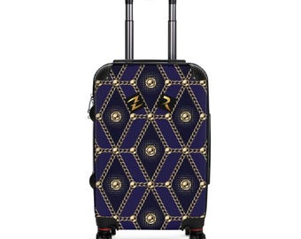 Navy Chain Geometric Pattern Suitcase | Hard Shell Luggage