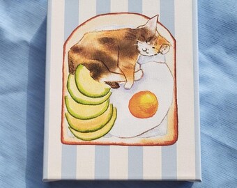 Avocado Toast Cat Canvas Print – Watercolor Kitchen Wall Art