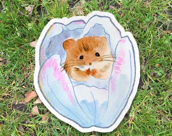 Cute Flower Mouse Sticker, Cottagecore Watercolor Mouse Vinyl Decal, Whimsical Animal Laptop Sticker, Floral Aesthetic Stationery Gift