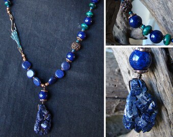 Mystery of the Deep Blue Sea Necklace- Azurite, Lapis Lazuli, Chrysocolla and Copper