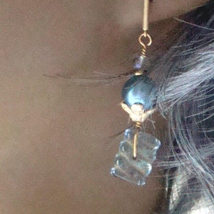 Vintage Blue Glass with Gold Wash and Shiny Surface Czech Glass Earrings