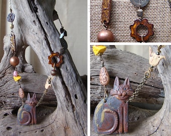 Collar de arcilla meow Raku de gato