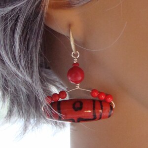 Red Glass Dzi Bead Earrings