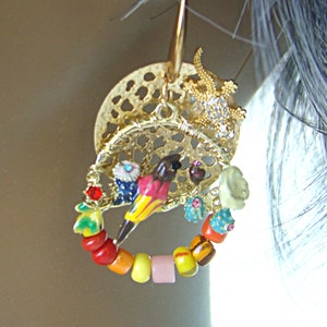 Enamel Desert Bird with Flowers & Lizards Earrings