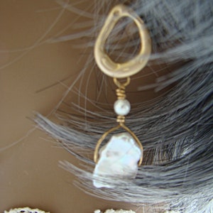 Matte Gold Ovals Feature Large Keshi Pearl Earrings
