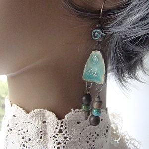 Turquoise Tribal Clay Petroglyphs Earrings