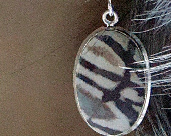 Striped Brown Jasper Ovals in Sterling Bezel Earrings