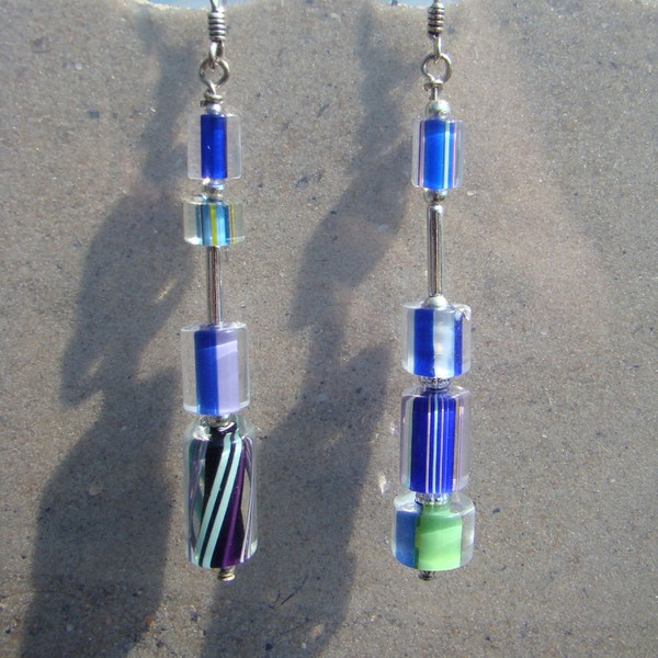 Geometric Royal Blue and Lavender Furnace Glass with Sterling