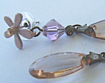 pêche. Boucles d’oreilles Amber & Amethyst vintage Teardrop