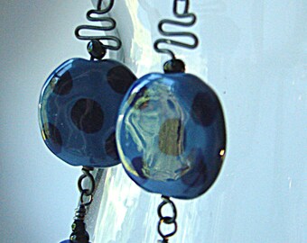 Blue Kazuri Polka Dot Earrings