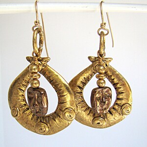 Shiny Bronze Sun Loops with Face Beads Earrings