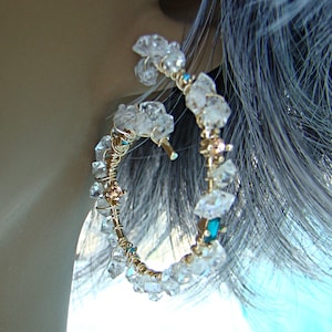 Double Terminated Herkimer Diamond Quartz Crystals with Tiny Lab Created Colored Cut Gems Earrings