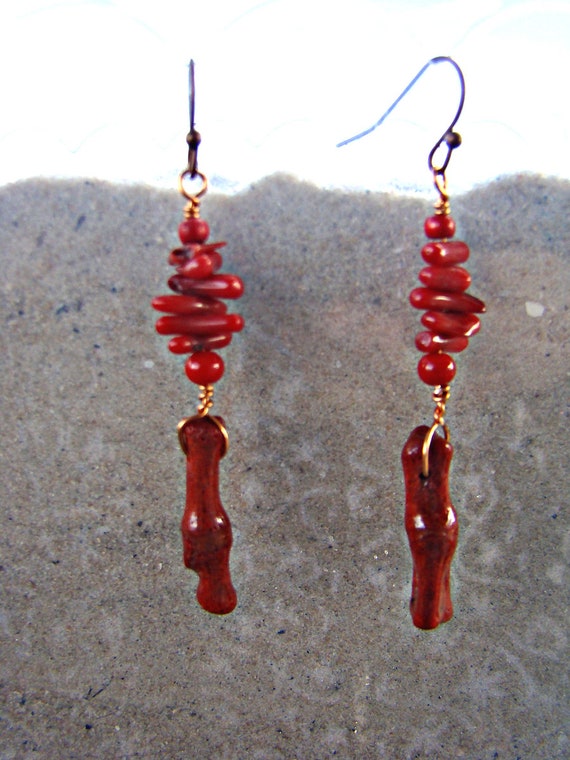 Ramas De Árbol De Coral Rojo Vino Pendientes De Pendientes Ramas De Árbol De Coral Rojo Vino Pendientes De Pendientes