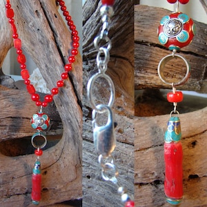 Ancient & New - Tibetan Coral with Silver and Turquoise Inlay