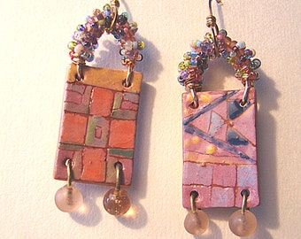 Geometric Patchwork Rectangle Earrings