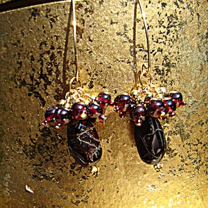Gold and Garnet Pomegranate Earrings
