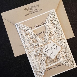 Rustic Lace Wedding Invitation, Rustic Lace Wedding Invitation, Shabby Chic Invitation, SAMPLE or DEPOSIT Listing