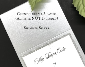 DIY Silver Glitter Wedding Place Cards