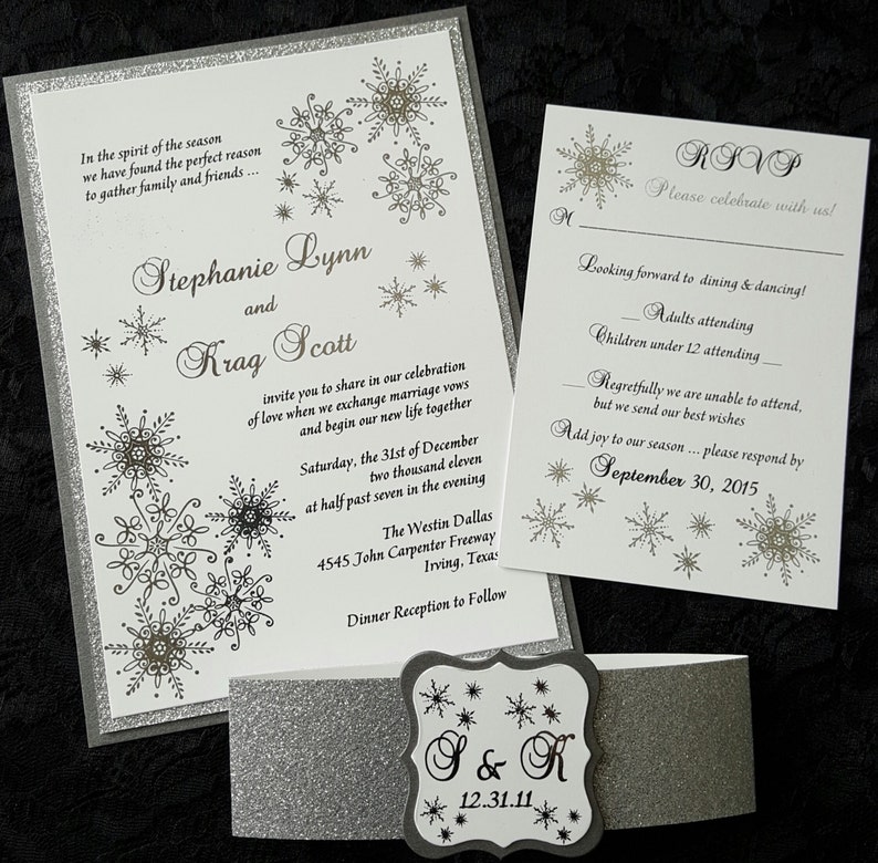 Winter Wonderland Foil Invitation, Silver Foil Wedding Invitation, Snowflake Invitation, Foil Wedding Invitation. SAMPLE or DEPOSIT Listing image 3