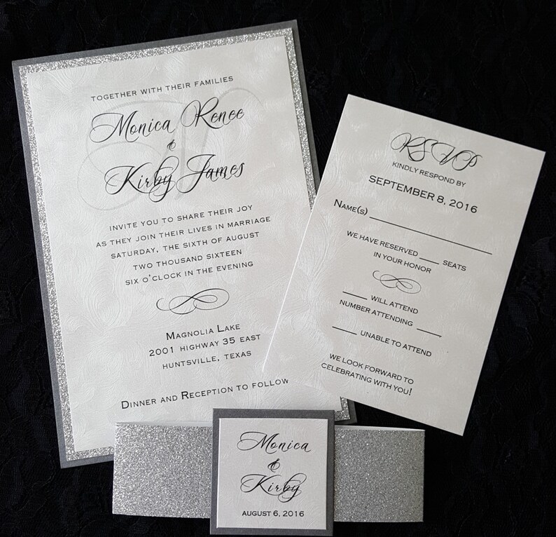 Glitter Wedding Invitation Silver Glitter Wedding Invitation - Etsy