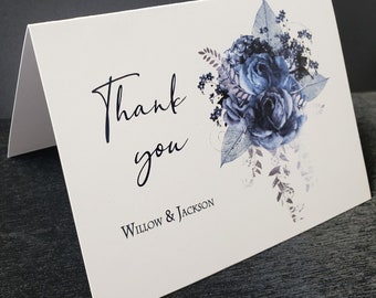 Thank You Cards, Navy Blue Floral Thank You Cards, Personalized Thank You Cards,