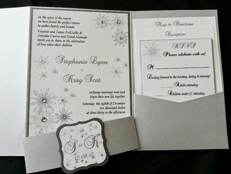 Winter Wonderland SAMPLE Wedding Invitation, Snowflake Invitation, Purple Invitation, Elegant Wedding Invitation, Snowflake Wedding image 4