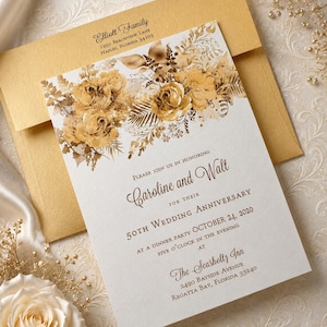 Gold Floral 50th Anniversary Invitations