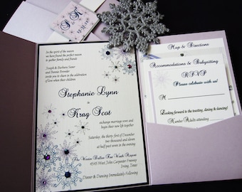 Winter Wonderland  SAMPLE Wedding Invitation, Snowflake Invitation, Purple Invitation, Elegant Wedding Invitation, Snowflake Wedding