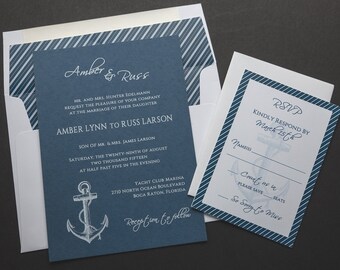 Navy Nautical Anchor Wedding Invitations