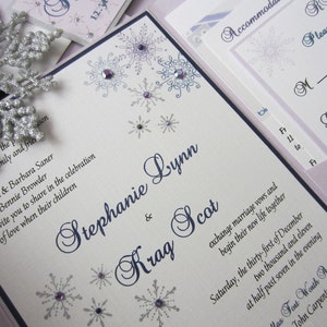 Winter Wonderland SAMPLE Wedding Invitation, Snowflake Invitation, Purple Invitation, Elegant Wedding Invitation, Snowflake Wedding image 2