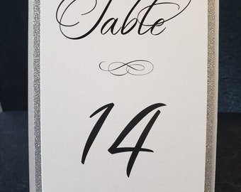 Silver Glitter Wedding Table Number Cards