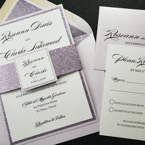 Lavender Glitter Wedding Invitation, Glitter Wedding Invitation, Lavender Wedding Invitation, Wedding Invitation, SAMPLE or DEPOSIT Listing