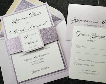 Lavender Glitter Wedding Invitation, Glitter Wedding Invitation, Lavender Wedding Invitation, Wedding Invitation, SAMPLE or DEPOSIT Listing