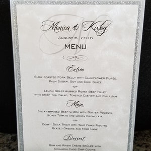 Glitter Wedding Menu Card, Silver Glitter Menu Card,  Printed Wedding Menu, Wedding Menu Card