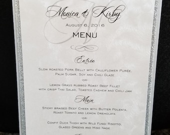 Printed Silver Glitter Menu Cards
