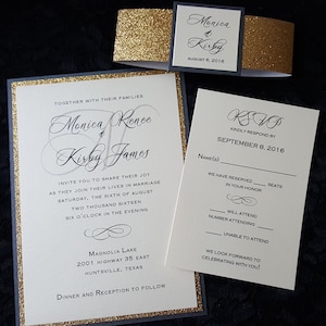 Glitter Wedding Invitation, Gold Glitter Wedding Invitation, Gold Wedding Invitation, Wedding Invitation, SAMPLE or DEPOSIT Listing afbeelding 2