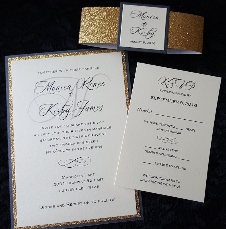 Glitter Wedding Invitation, Gold Glitter Wedding Invitation, Gold Wedding Invitation, Wedding Invitation, SAMPLE or DEPOSIT Listing afbeelding 2