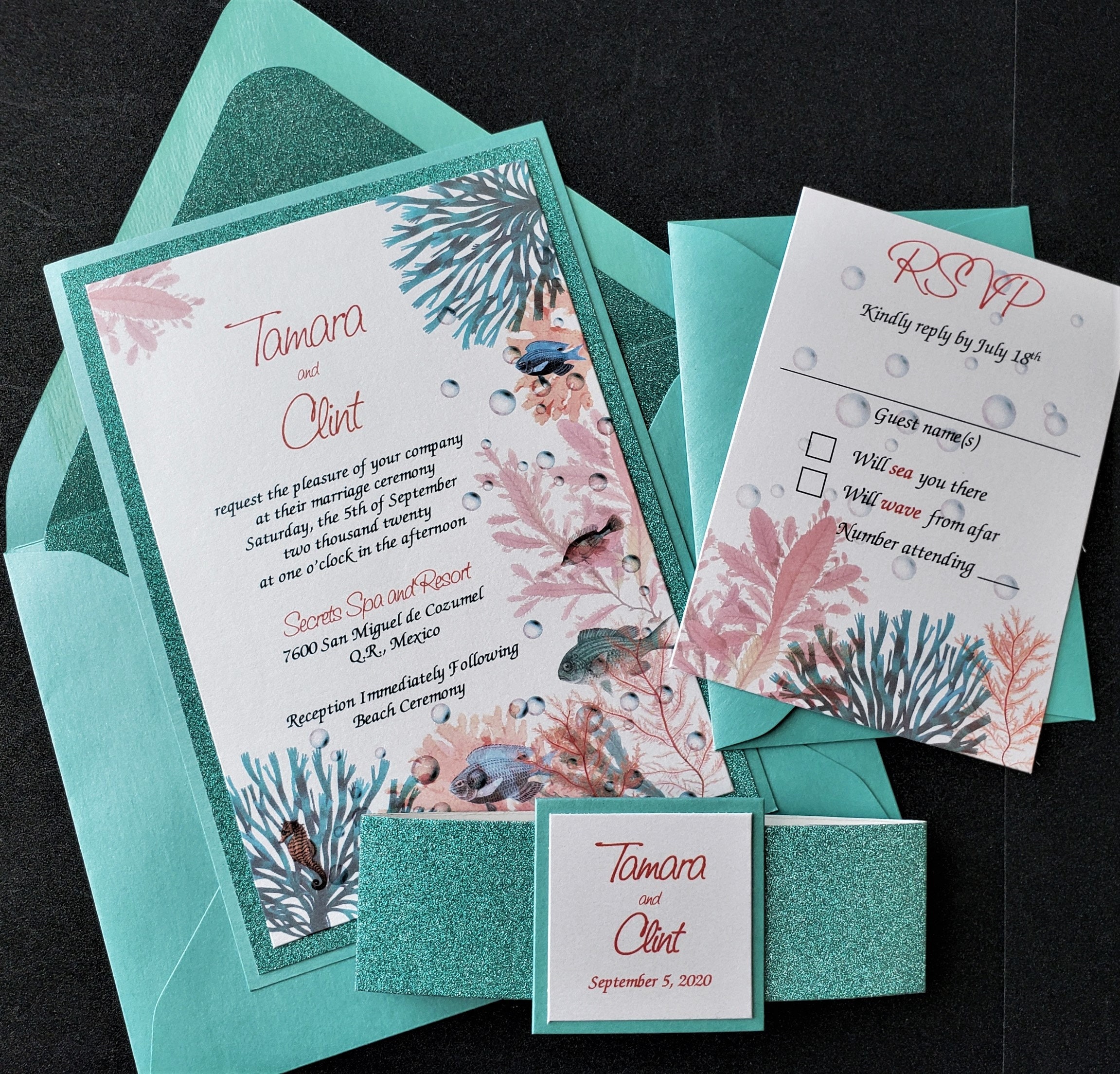 Tropical Glitter Wedding Invitations