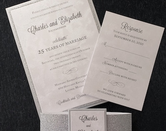 Silver Glitter 25th Anniversary Invitation, Vow Renewal