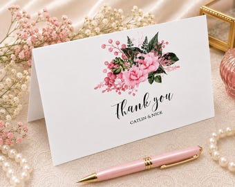 Thank You Cards, Blush Floral, Personalized