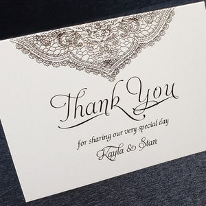 Thank You Cards, Off White Lace Thank You Cards, Personalized Thank You Cards