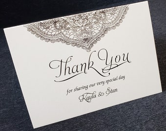 Thank You Cards, Off White Lace Thank You Cards, Personalized Thank You Cards