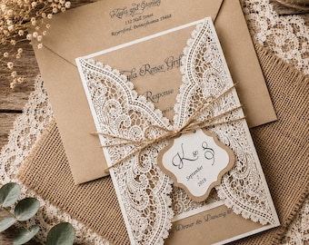 Rustic Lace Wedding Invitation, Rustic Lace Wedding Invitation, Shabby Chic Invitation, SAMPLE or DEPOSIT Listing