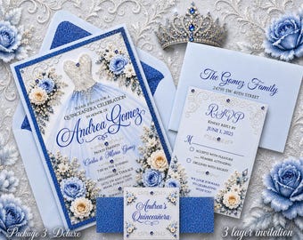 PRINTED Quinceañera Glitter Invitations