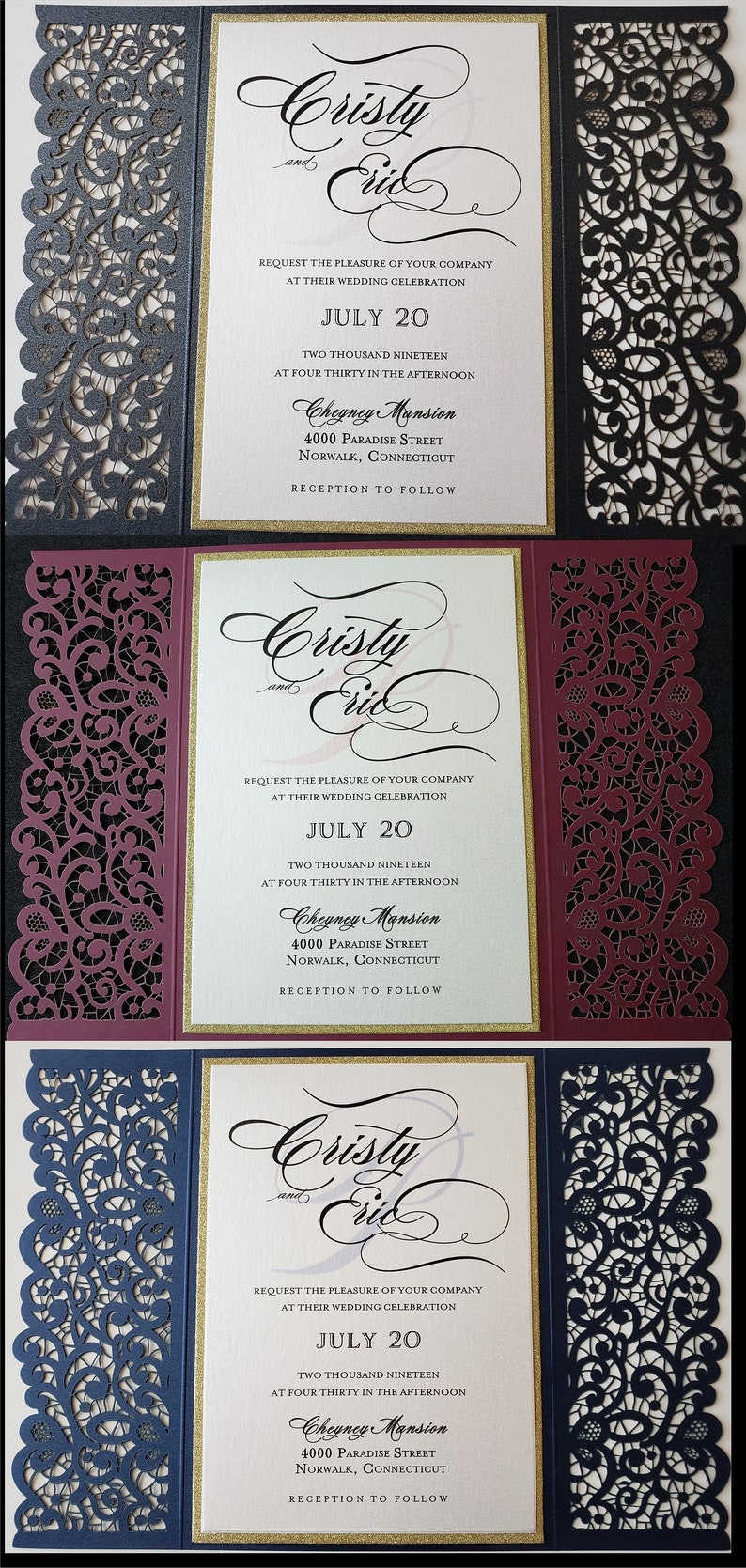 Burgundy & Gold Glitter Wedding Invitation Burgundy Lace Etsy