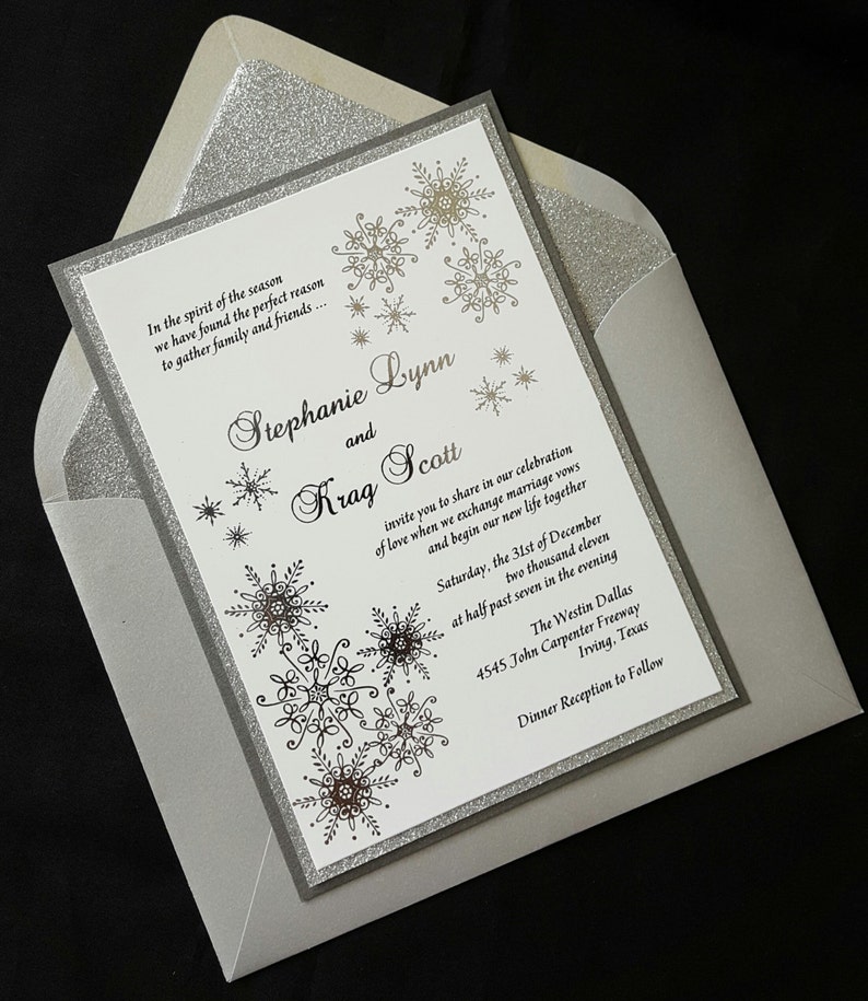 Winter Wonderland Foil Invitation, Silver Foil Wedding Invitation, Snowflake Invitation, Foil Wedding Invitation. SAMPLE or DEPOSIT Listing image 2