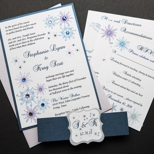 Winter Wonderland SAMPLE Wedding Invitation, Snowflake Invitation, Purple Invitation, Elegant Wedding Invitation, Snowflake Wedding image 3