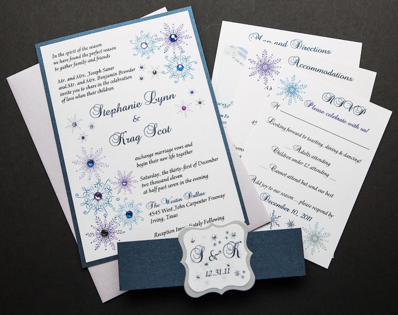 Winter Wonderland SAMPLE Wedding Invitation, Snowflake Invitation, Purple Invitation, Elegant Wedding Invitation, Snowflake Wedding image 3
